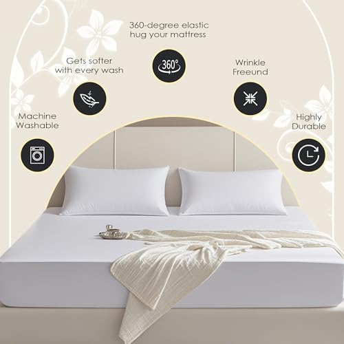FreshCulture Full Fitted Sheet Only – Premium Hotel-Quality Fitted Sheet for Full Bed – Ultra Soft & Breathable Brushed Microfiber – Elegant Black Box Packaging (White) by FreshCulture - Image 4