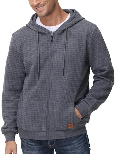 Tyhengta Hoodies for Men Casual Jackets Lightweight Full Zip Sweatshirt Workout Gym Hoodie Sports Jackets Pocket Dark Grey, S - Image 4