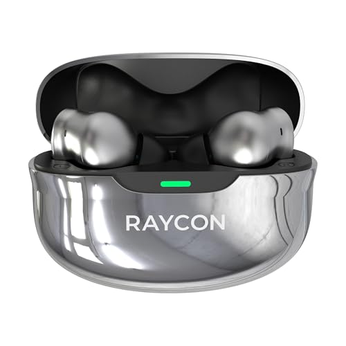 Image of Raycon Pro Earbuds Wireless Bluetooth + 6 Microphones with Hybrid Active Noise Canceling, Sweat & Water-Resistant Earphones, Premium Wireless Ear Buds Bluetooth 40 Hours Playtime (Silver)