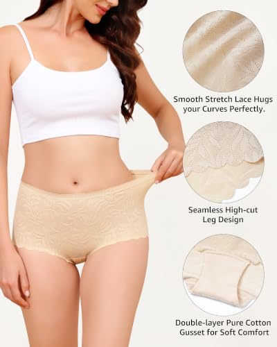 Aijolen Women's Lace Boyshort Underwear Sexy Feminine Panties 5 Pack — view 4