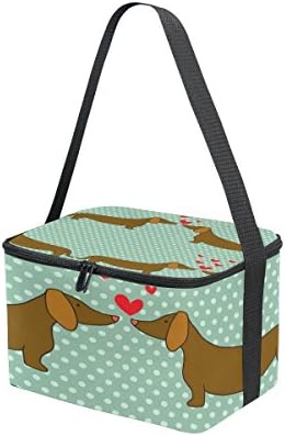 Use7 Valentine's Day Dachshund Dog Polka Dot Love Heart Insulated Lunch Bag Tote Bag Cooler Lunchbox for Picnic School Women Men Kids