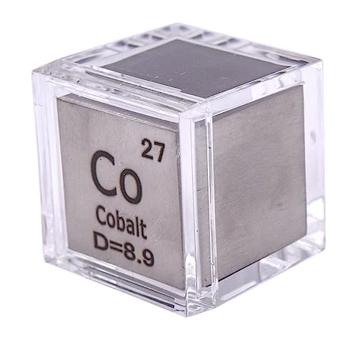 Image of 1 inch 25.4mm Cobalt Metal Cube Co up to 99.9% Pure Periodic Table Element Engraved Density Collection Science Education Display Block Cube + Acrylic Case Box - 1PC
