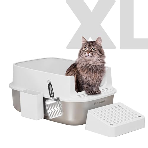 Arenero de acero inoxidable XL para gatos con tapa y pala miniatura 1