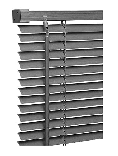 Grey Colour - PVC Plain window Venetian Blinds - 25mm Slats - 60cm x 150cm Size - Included Open/Close Wand Control Mechanism