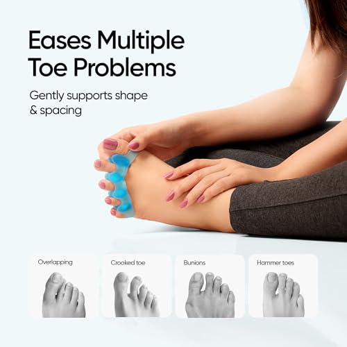 Image of Frido Orthotics Toe Separator | Ergonomic Gel Toe Straightener for Bunion Relief | Toe Corrector for Women & Men | Foot Alignment Spacer for Overlapping Toes & Foot Pain (Blue, Size - S), Pair of 1