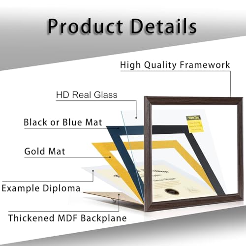 Minesaxel 16x20 Diploma Frames 12x16 with Blue Mat - Walnut Wood Finish | Shatter-Resistant Glass | for Wall Mounting | Gift for Graduations & Professional Certificate (1 Pack) by Minesaxel - Image 4