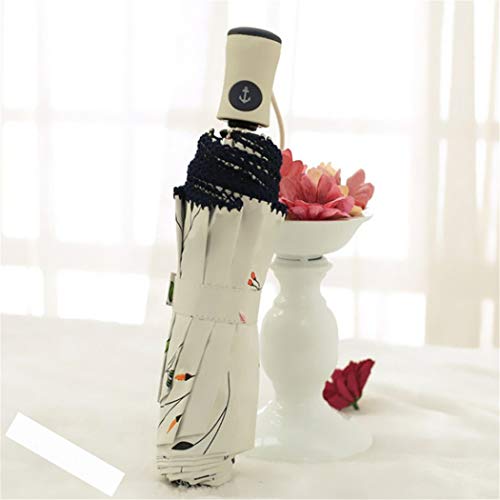 Choedii Sun Umbrella Uv Protection Compact Portable Automatic Parasol Travel Rain Umbrella For Walking Women Waterproof Folding Umbrella Flower Design 11" 0.86 Lbs (Ivory Handle) #TOP1