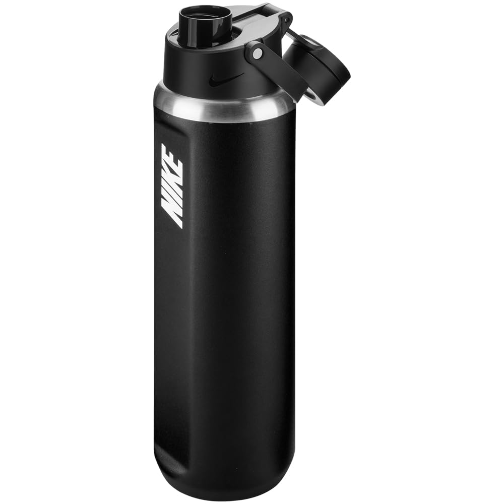 Nike SS Recharge Chug Bottle 24oz 709 ml Edelstahl Trinkflasche Sportflasche Training Graphic, Black/Black/White/White