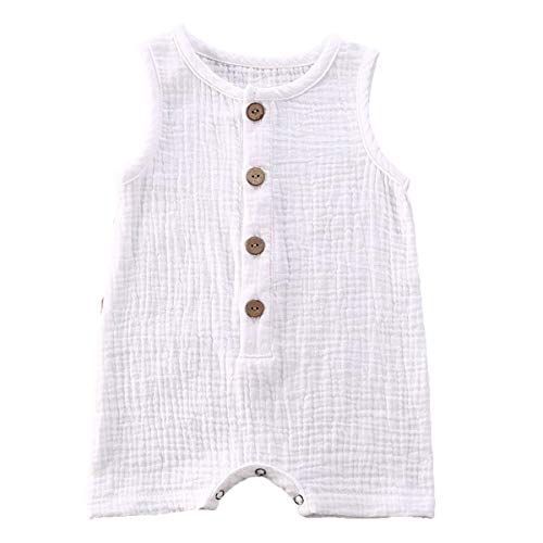Unisex Baby Girls Boys One Piece Romper Sleeveless Button Bodysuit Jumpsuit Shorts Pajams Clothes Set 0-24M (White, 6-12M)