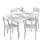 VECELO 5-Piece Kitchen Dining Table Set for 4, Rectangular Dinette with Wooden Chairs for Small Space, Apartment, Breakfast Nook, White