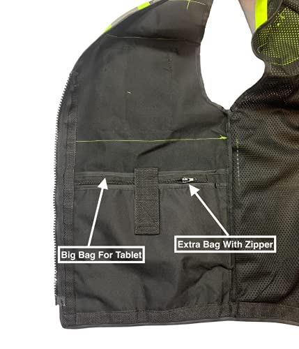 Rexzus Vero1992 (C) Vest Mens Class 2 Black Series Safety Vest With Zipper And Utility Pockets Premium Black Series Surveyors Vest (Medium, Black) #TOP3