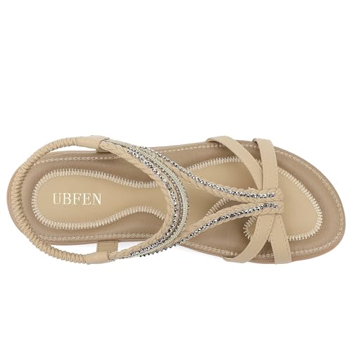 UBFEN Womens Bohemian Flat Sandals With Back Strap Summer Beach Comfortable Bling - Image 6