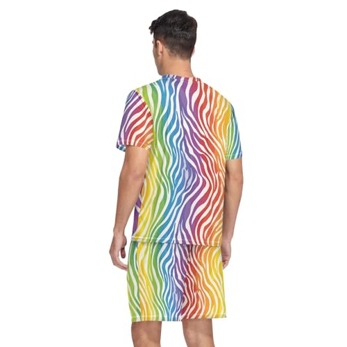 Color Zebra Print Men’s Pajama Sets 2 Piece Short Sleeve Sleepwear with Printed Design2