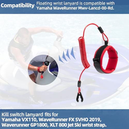 Image of Floating Wrist Lanyard Compatible with Yamaha WaveRunner Mwv-Lancd-00-Rd, Boat Kill Switch Keys Lanyard Fits for Yamaha VX110, WaveRunner FX SVHO 2019, Waverunner GP1800, XLT 800 Jet Ski Wrist Strap