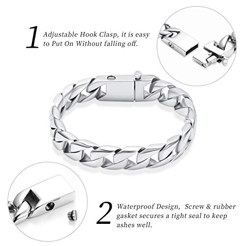 shajwo Cremation Urn Bracelet for Human Ashes for Men, Silver Cuban Link Bracelet Cremation Jewelry for Ashes Urn Keepsake Memorial Ash Holder Bracelet4