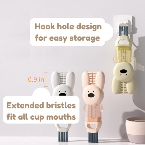 Image of 4 in 1 Cup Lid Cleaning Brush Cute Rabbit Shaped Cup Mouth Scrubber Portable Multifunctional Crevice Lid Cleaning Brushes 3PCS