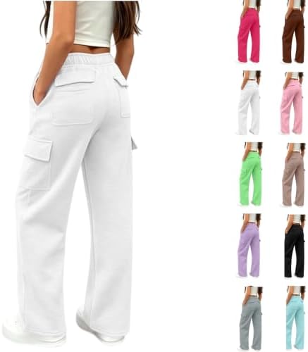 NUOLALDH Teen Girls Clothes,Girls Pants Cargo Sweatpants Preppy Kids Wide Leg Baggy Teen Joggers Casual Trousers with Pockets Size 14-16 01 White 150