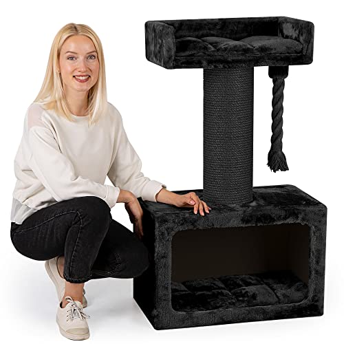 HAPPYPET Kratzbaum \'Mick\' Grosse Katzen Stabil 103 cm - Premium Qualität, 600g Plüsch, Dicker Stamm 18 cm, Große Liegefläche, Massiv Katzenkratzbaum klein für schwere Maine Coon, Anthrazit HAPPYPET Kratzbaum \'Mick\' Grosse Katzen Stabil 103 cm - Premium Qualität, 600g Plüsch, Dicker Stamm 18 cm, Große Liegefläche, Massiv Katzenkratzbaum klein für schwere Maine Coon, Anthrazit