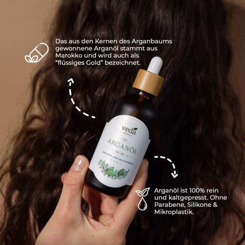 Veda Naturals® Arganöl (100ml) kaltgepresst – vegan – rein & natürlich (Argania Spinosa) aus Marokko – Laborgeprüft - Cosmos Natural certified