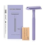 Kinghood Double Edge Safety Razor for Men & Women, Eco Friendly Women Razor for Body & Face, Zero Waste Reusable Razor, Metal Handle Safety Razor with 10 Blades (Light Purple)