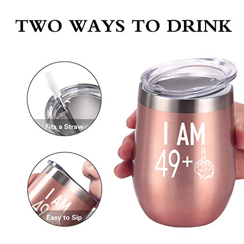 Gingprous 49 Plus One Middle Finger Wine Tumbler 50Th Birthday Gifts For Women, Turning 50 Funny Tumbler Gifts Idea For Best Friends Wife Mom Coworkers, 12 Oz Insulated Tumbler Glasses, Rose Gold #TOP5