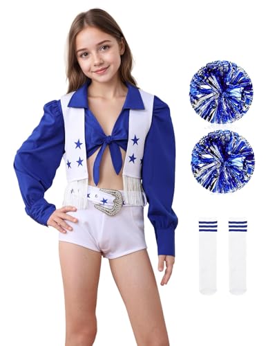 Disfraz para niñas de animadora Star con 4 piezas azul y blanco miniatura 5