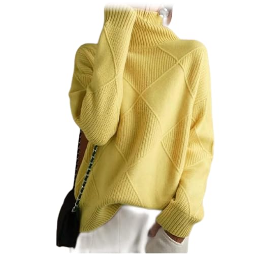 Loose Cashmere Turtleneck Sweater Cardigan, 2025 New Women's Autumn Winter Loose Cashmere Turtleneck Sweater (Yellow,XXL)