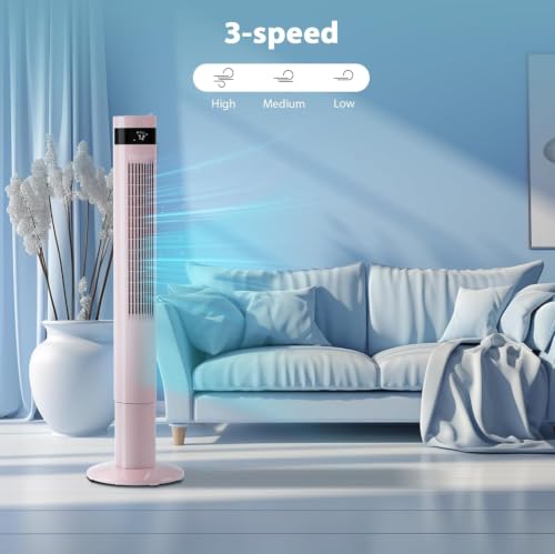 Image of Antarctic Star 41inch Portable Tower Fan Electric Oscillating Fan Quiet Remote Control Bladeless Floor Fan 3 Wind Mode 12H Timer Bedroom Office Pink