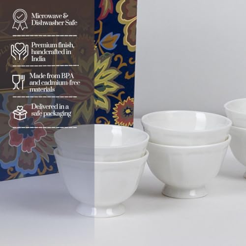 Image of GOLDEN QUEEN'S Small Bowls - Set of 6 | Perfect for ice Cream, Dessert & dips | Microwave Safe - Lotus White Bowls