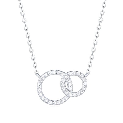 Carleen 18K White Gold Plated 925 Sterling Silver Round CZ Cubic Zirconia Interlocking Circle Dainty Pendant Necklace for Women Girls 16