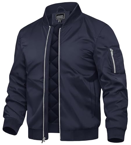 Image of TACVASEN Men's Bomber Jacket Thermal Quilted Winter Coat for Daily Wear | Diamond quilted lining for warmth, windproof and water-resistant, full zip front, 4 utility pockets, stylish and functional.