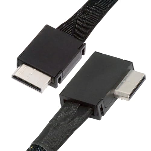 NFHK Left Angled 90 Degree OcuLink PCIe 4.0 PCI-Express SFF-8611 4i to SFF-8611 Data Active Cable for eGPU SSD 50cm