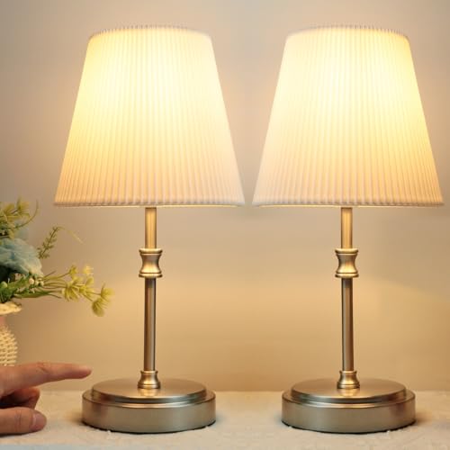 HSLighting Bedside Lamps, Touch Control Table Lamp Nightstand Lamps with Silver Base 3-Way Brightness Dimmable Desk Lamp for Bedroom Living Room Children's Room Decor LED Bulb Included 2 Pack