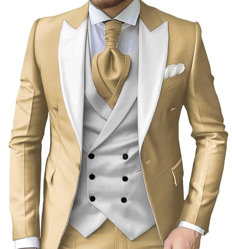 DSUGO Mens 3 Piece Suits Slim Fit Tuxedo for Men Wedding Prom Suits Fashion Formal Champagne