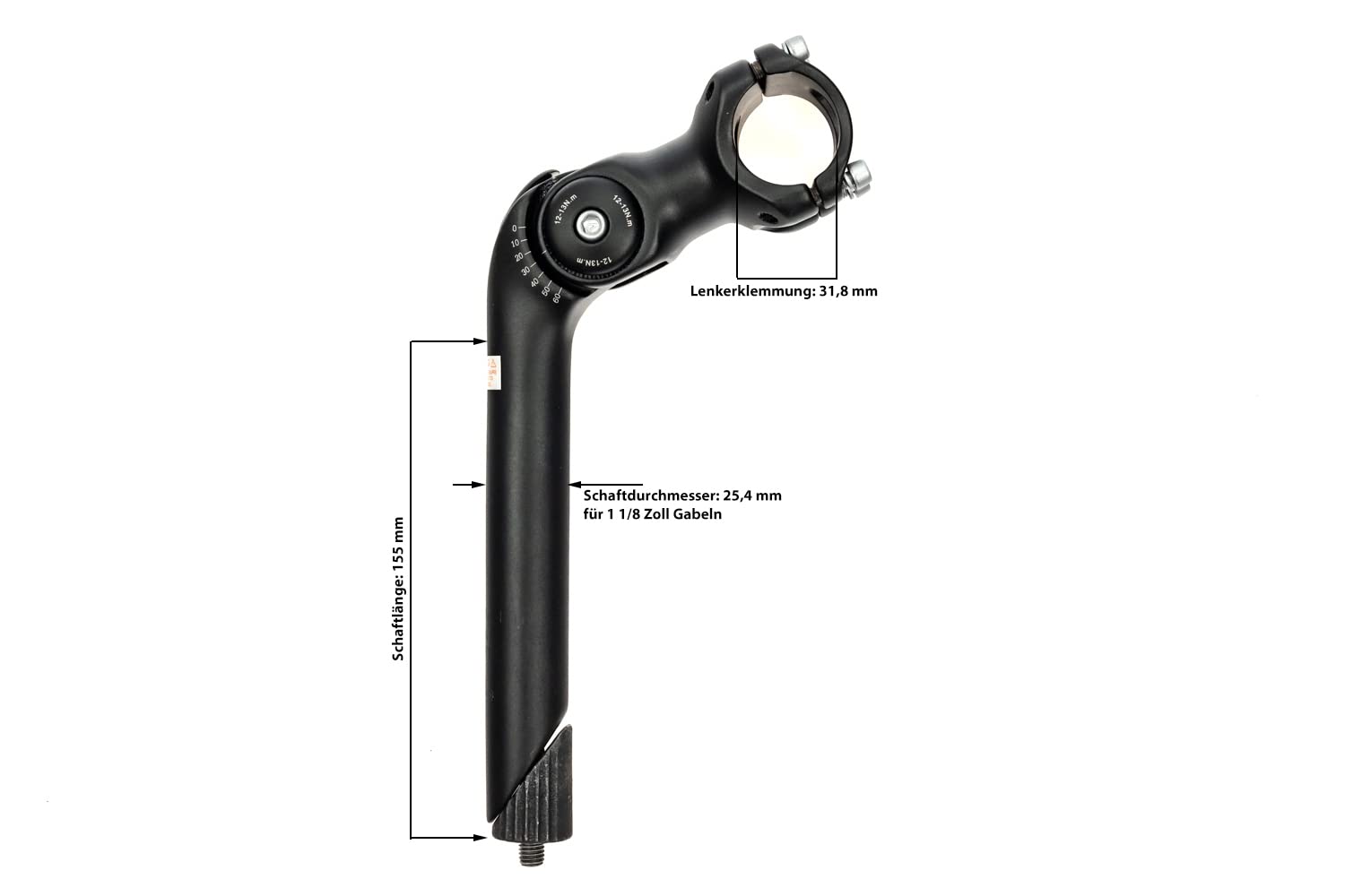 Aluminium Fahrrad Vorbau winkelverstellbar 31,8 mm Klemmung schwarz matt (passend für 1 1/8 Zoll Gabelschaft)
