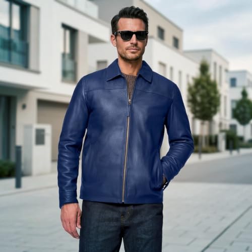 Image of Isaac & David Chicago Men's New Black /Brown Lambskin Leather Classic Open Bottom Jacket Motorcycle Vintage Racing Jacket