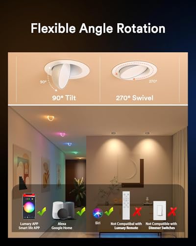 Image of Lumary 4 Inch Smart Gimbal Recessed Lighting with RGB Night Light 4 Pack