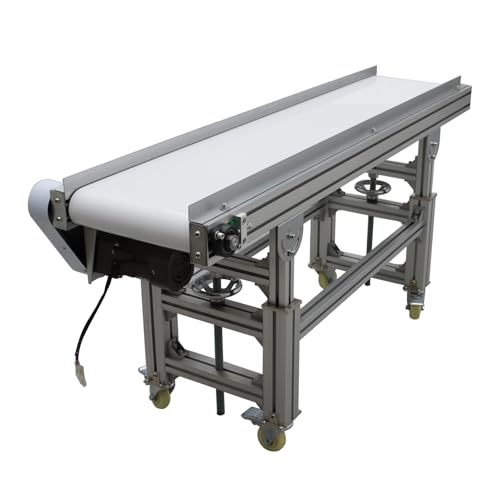 WYDDDARY PVC Flat Belt Conveyor Aluminum Conveyor Machine 59inch Length 7.9inch Width Industrial Transport Conveyor Adjustable Speed Countertop Electric Conveyor White 110V 120W