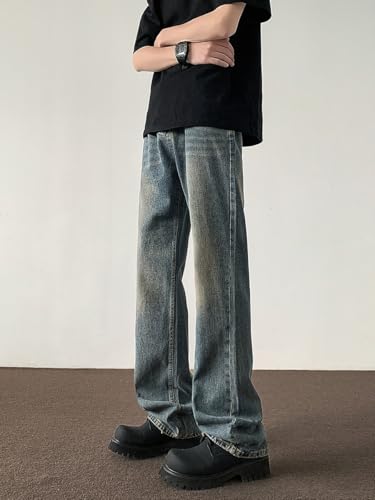 Men's Pants Brown Bootcut Jeans Retro Loose Trouser for Man2