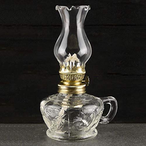 KOLIT Oil Lamps for Indoor Use, Vintage Nostalgic Style Clear Glass Kerosene Lamp with Handle, Wick Lamp, Large Capacity Oil Lantern, Handmade