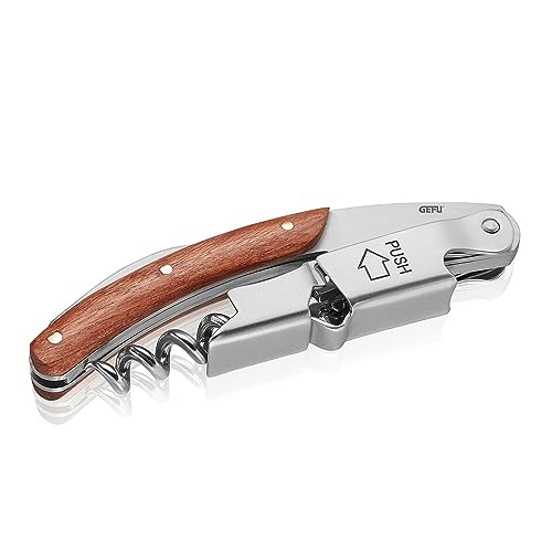 GEFU Kellnermesser PALISSA Sommelier Korkenzieher mit zweistufigem Hebelsystem, Kapselschneider und Rosenholzgriff, Flaschenöffner für Wein