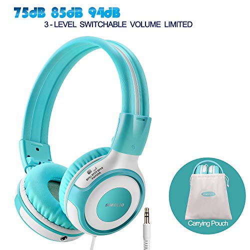 SIMOLIO Foldable Kids Headphones Young Girls Boys, Wired Headphones for Kids with Share