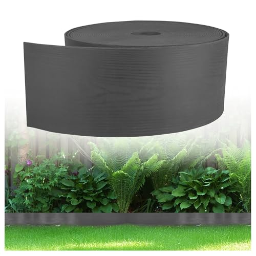 GARDENIX Flexible Rasenkante Kunststoff 10m, Höhe 130mm - Rasen Beeteinfassung Holzoptik - Beetumrandung Rund - Wetterbeständige Rasenbegrenzung, Rasenkanten Anthrazit
