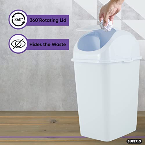 Image of Superio Swing Top Trash Can,Set of 3 Waste Bins for Home, Kitchen, Office, Bedroom, Bathroom, Ideal for Large or Small Spaces - White (White-10 qt+2 5 qt)