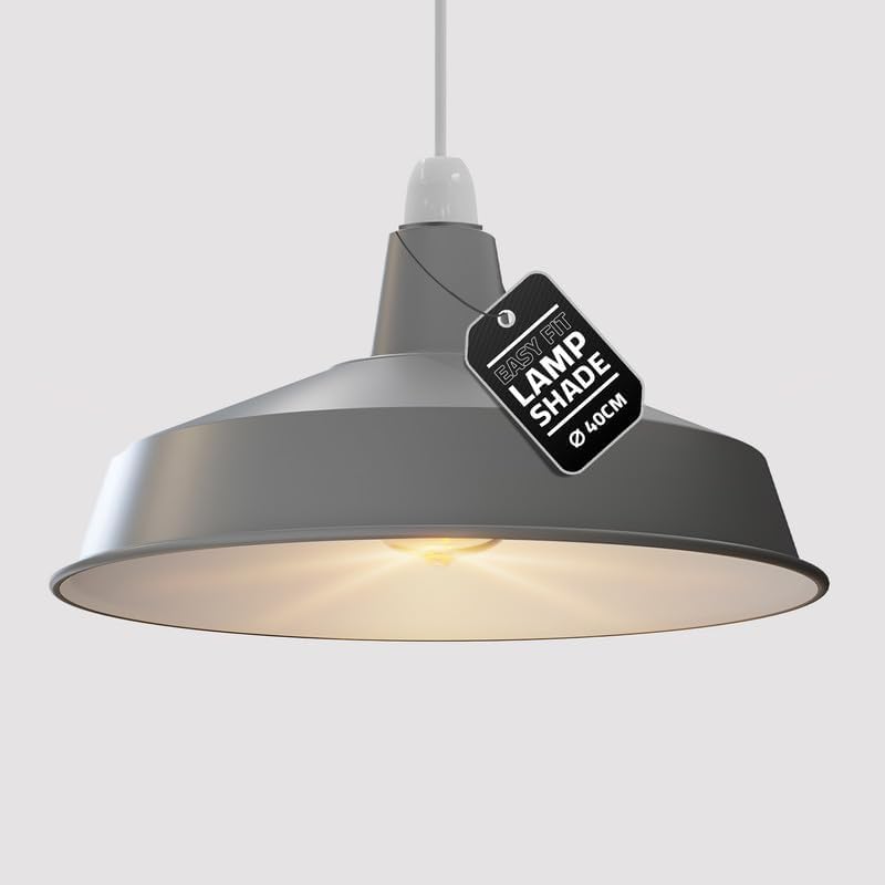 Light Shade Metal Lamp Shade with White Inner 40cm Modern Lampshades for Ceiling Lights, Lamp Shades for Table Lamps, Floor Lamps, Living Room, Bedroom,Home Decor & Improvement Essential (Grey)