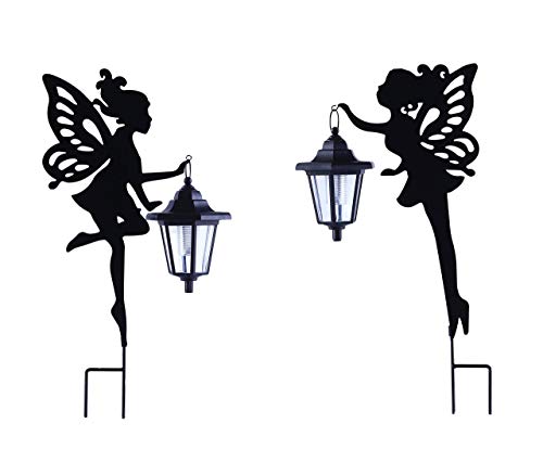 Chuangfeng Metal Fairy Stake Solar Light Outdoor Decoration Garden Solar Fairy Stake Statues Decor With Solar Lanterns For Lawn Patio Or Courtyard Decor 2 Pcs #TOP7