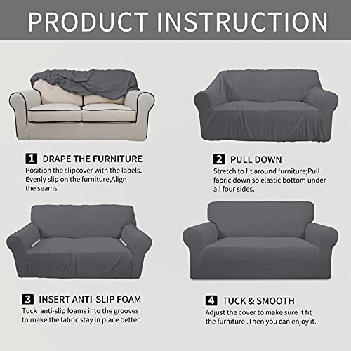 Image of Easy-Going Stretch Chair Sofa Slipcover 1-Piece Couch Sofa Cover Furniture Protector Soft with Elastic Bottom for Kids, Pet. Spandex Jacquard Fabric Small Checks (Chair, Gray)