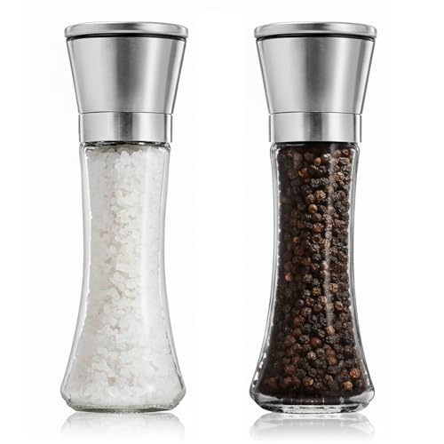Edelstahl Salz und Pfeffermühle 2tlg - 190ml Mühlenset - Gewürzmühle unbefüllt, Glaskörper, Keramikmahlwerk, geeignet für Salz, Pfeffer und Gewürze, spülmaschinenfest Edelstahl Salz und Pfeffermühle 2tlg - 190ml Mühlenset - Gewürzmühle unbefüllt, Glaskörper, Keramikmahlwerk, geeignet für Salz, Pfeffer und Gewürze, spülmaschinenfest