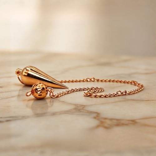 Image of Plus Value Copper Plated Dowsing Pendulum for Professional Massager Manual Back Dowsers, Vastu & Feng Shui Experts Metal Tool (4 Premium Chart & Jute Bag)