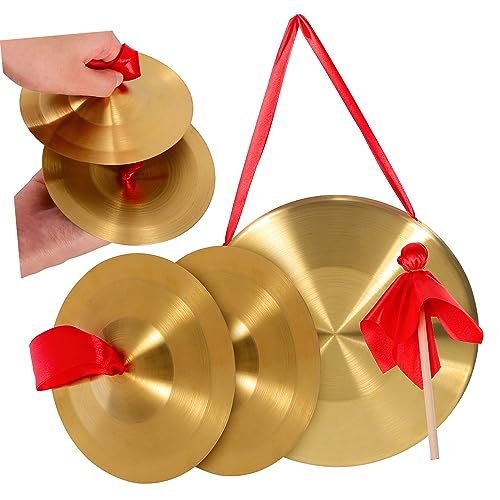Toddmomy Gong Cymbal Set 1 Gong 1 Pair Cymbals Hammer for Schools Orchestras and Personal Performances